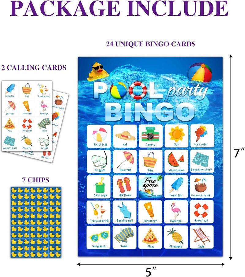 Disfuco Summer Bingo Game, Pool Party Games Cards for Adults, School, Birthday, Beach Favors Supplies Decorations, 24 Players (B03) - Image 2